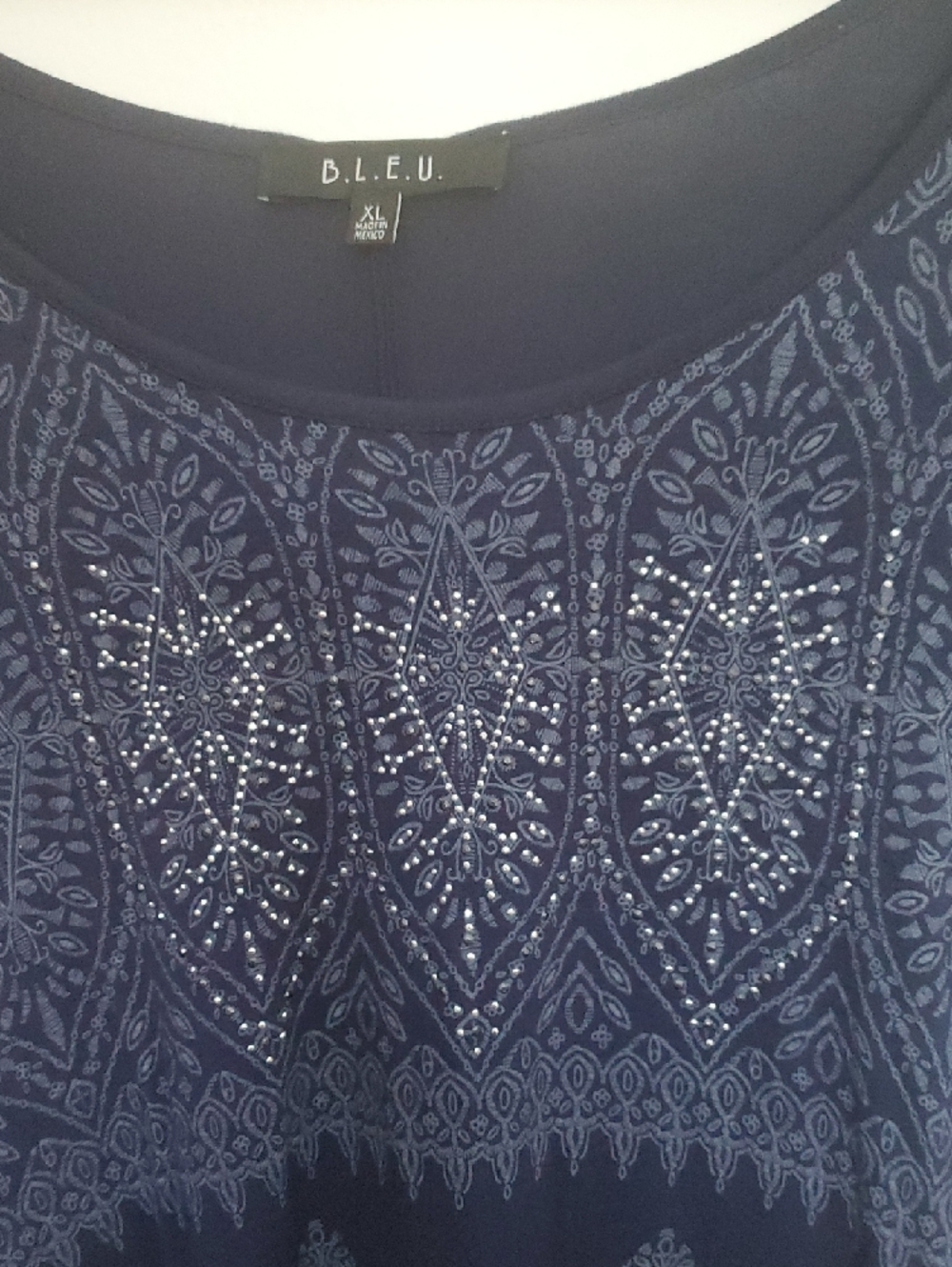 B.L.E.U. Navy Long-Sleeve Embellished Peasant Top - Picture 3 of 8